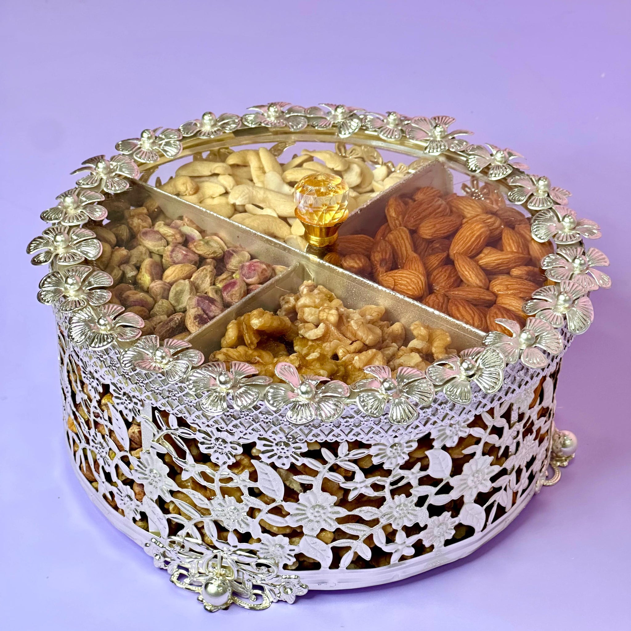 Silver Plated Dry Fruit Round Box